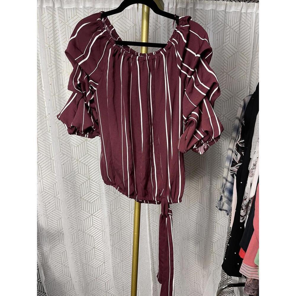 $69 Vince Camuto Women's Black Striped Off-The-Shoulder Blouse Top Size S READ